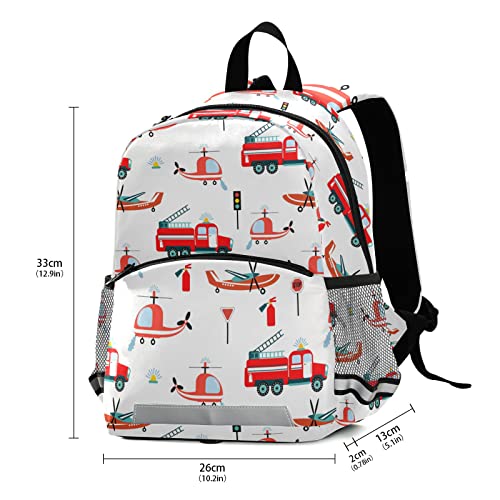 Fisyme Fire Trucks Helicopter Airplane Backpack Schoolbag Kids Daypack Toddler Travel School Bag Small Mini Backpacks for Kindergarten Preschool Nursery Children Boys Girls with Chest Strap