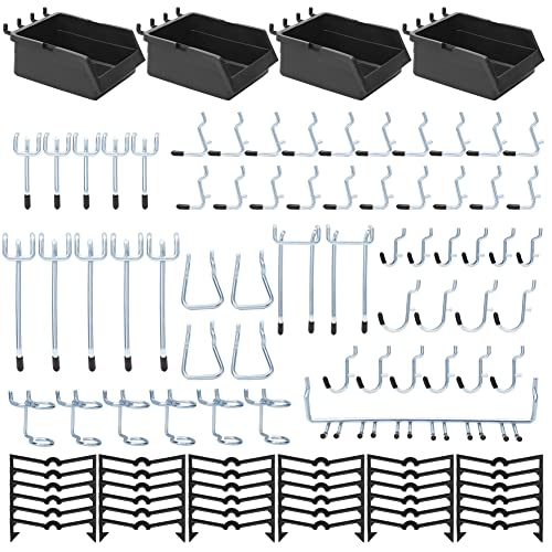 Daanxw 1/4 inch Heavy-Duty Pegboard Hooks, Only Suitable for 1/4" Pegboard Board,Metal Hooks for Hanging Storage Tools(99pcs)(Black Protective Sleeve)