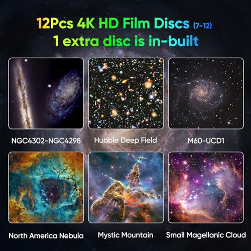 Galaxy Projector for Bedroom, HD Image Star Projector Galaxy Light Adjustable Knob, 13 Film Discs Planetarium Projector for Kids, 360° Rotating 1/2h Timer Simple 3-Button Control