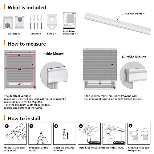 LazBlinds Cordless Cellular Shades, Blackout Honeycomb Shades with 1.5 inch cells, Room Darkening Pleated Blinds for Window Size 39" W x 72" H, Cream