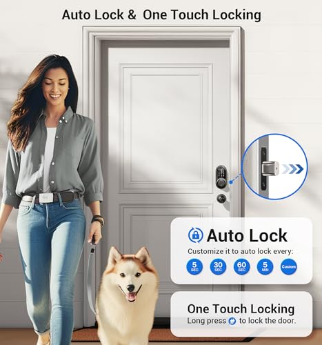 Veise Smart Locks for Front Door, 2 Knob Handle Set, Fingerprint Keyless Entry, App Control Biometric Door Lock, Electronic Digital Touchscreen Keypad Deadbolt, Easy Install, Auto Lock, Matte Black