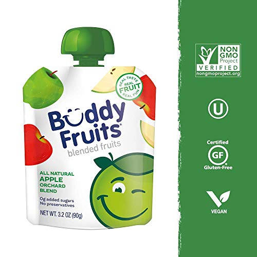 Buddy Fruits Snacks To Go Strawberry Unsweetened Applesauce 3.2oz Pouch (18pk) Gluten-Nut-Dairy-Preservatives-BPA Free, Non GMO, Kosher