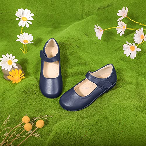 PANDANINJIA Girls Mary Jane School Uniform Shoes Dress Sandy Girls Flats for Toddler Little Kid Big Kid (Black Pu, 5 M US Big Kid)