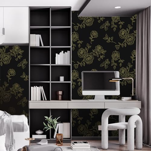 Amiya White and Black Peel and Stick Wallpaper Floral Removable Contact Paper Boho 17.3" X 120" Self Adhesive Vinyl Wall Paper for Cabinets Bedrooms Living Room