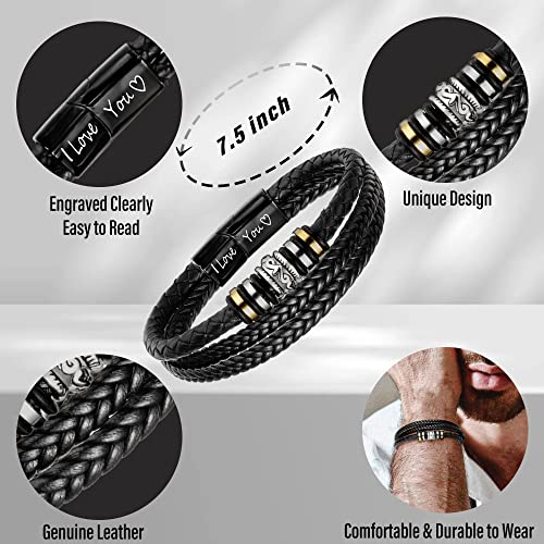 Boyfriend Gifts Cross Leather Bracelets for Men Black Braided 1 Year Anniversary Easter Gifts for Boyfriend I Love You Gifts for Him Retirement Birthday Jewelry