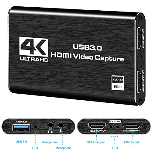 Rybozen USB 3.0 1080p HDMI Capture Card, V316B Model for Game Recording, Live Streaming Broadcasting, Compatible with Mac Os, Windows, Xbox, Black