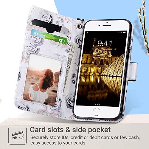 ULAK Compatible with iPhone 7/8/SE 2nd/SE 3rd 4.7-Inch, PU Leather Flip Wallet Case Kickstand Card Holder Protective Cover, Marble