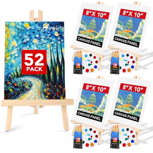 AROIC 52 PCS Professional Painting Set with Easels, 4 Wood Easels,40 Brushes with Nylon Brush Head,4 Drawing Boardart and 4 Palette, Painting Supplies kitfor Kids & Adults to Painting Party.
