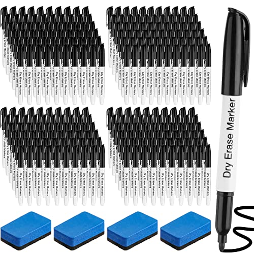 Thenshop 200 Pack Dry Erase Markers Bulk with 4 Magnetic Erasers Fine Tip Dry Erase Markers Whiteboard Pens Bulk for Office School Supplies(Colorful)