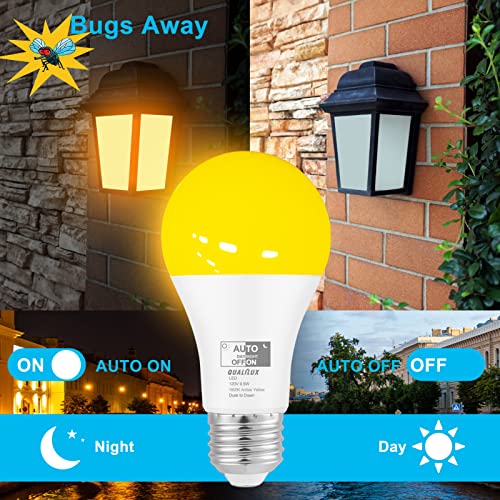 Qualilux Dusk to Dawn Light Bulbs Outdoor 850 Lumen, 60W Equivalent, Warm White 3000K, LED 9.5W, Non-Dimmable, A19, E26 Base, 2-Pack, HQ-H007