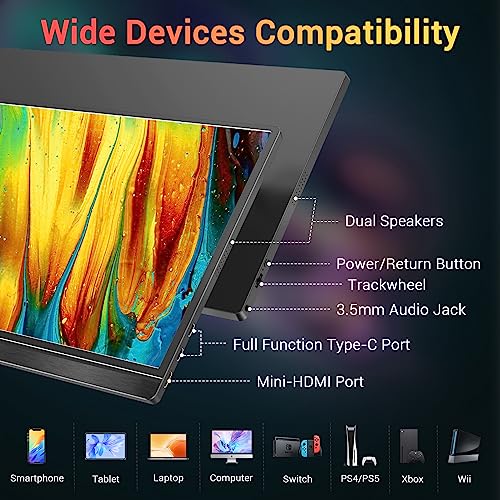 KYY Portable Monitor 15.6'' FHD 1080P USB C HDMI Gaming Monitor Ultra-Slim IPS Display w/Smart Cover & Speakers, Plug&Play, External Monitor for Laptop PC Phone Mac Xbox PS4