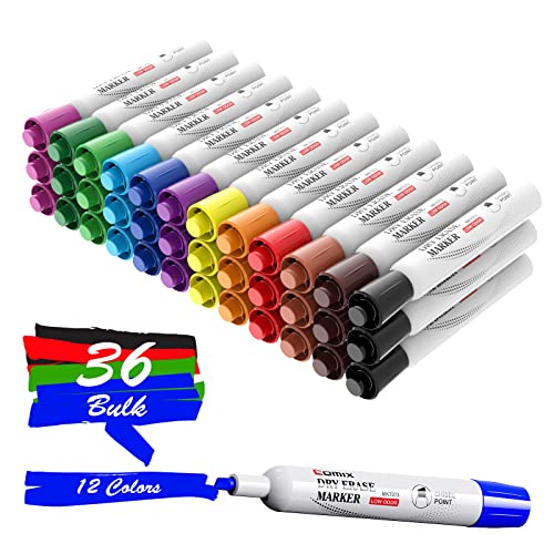 Comix Dry Erase Markers, Chisel Tip White Board Markers, 36 Count 12 Assorted Colors Low Odor Markers for Kids Teachers Office & School Supplies