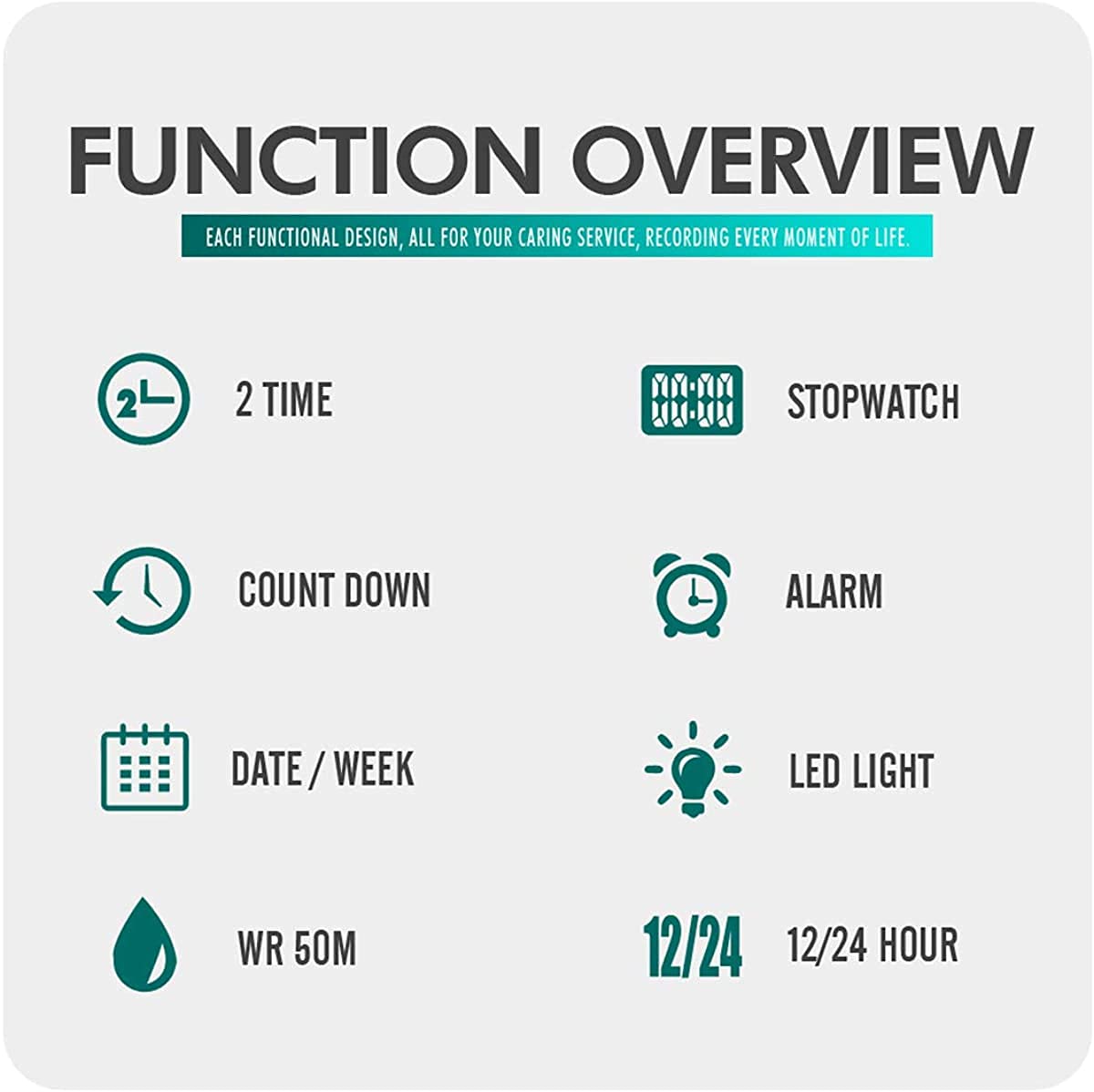BESTKANG Unisex Outdoor Sports Watches LED Large Face Digital Sports Watch Military Waterproof Men Women Student Watches (B-Green)