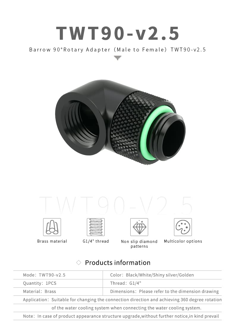 Barrow G1/4" Male to Female Extender Fitting, 90 Degree Rotary, Black