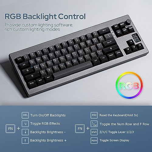 EPOMAKER Shadow-X Gasket Mechanical Keyboard, Hot-Swap 2.4ghz/Bluetooth/USB-C Wired Wireless Gaming Keyboard with Screen, 3000mAh Battery, Poron Foam (Black, Bluebird Switch)