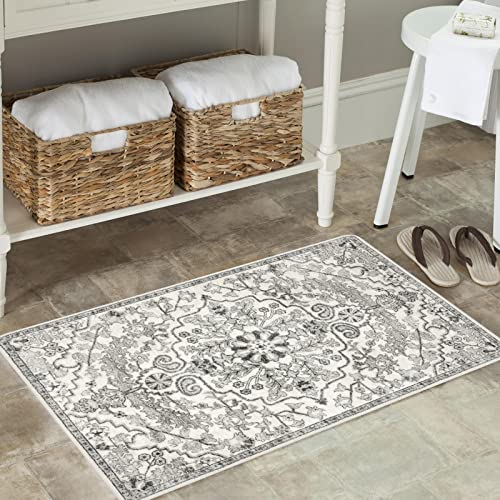 Lahome Bohemian Floral Medallion Area Rug - 4x6 Hot Pink Entryway Rug Soft Laundry Room Mat, Non-Slip Machine Washable Nursery Accent Carpet for Dorm Department Kitchen Office, Fuchsia/Multi