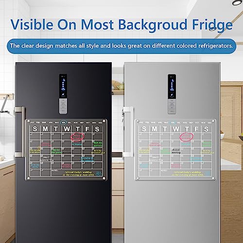 YEEYAA 2024 Calendar for Fridge, 16''x 12'' Clear Acrylic Fridge Calendar Dry Erase Magnetic with 6 Colors Liquid Markers, Reusable Monthly Planner for Refrigerator