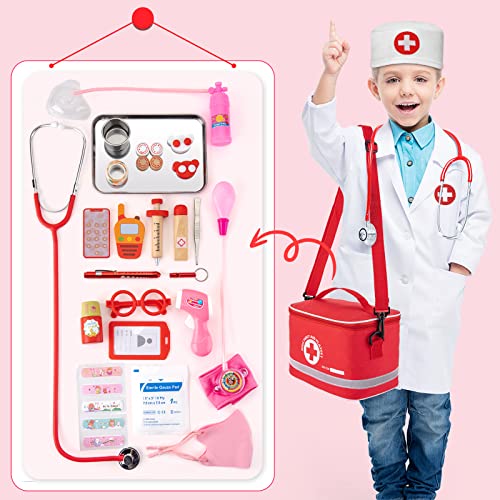 EFO SHM Doctor Kit for Kids, 34 Pcs Kids Doctor Playset kit for Toddlers 3-5 with Medical Storage Bag & Real Stethoscope, for Boys and Girls Fun Role Playing Game, Doctor Play for Kids Toddlers
