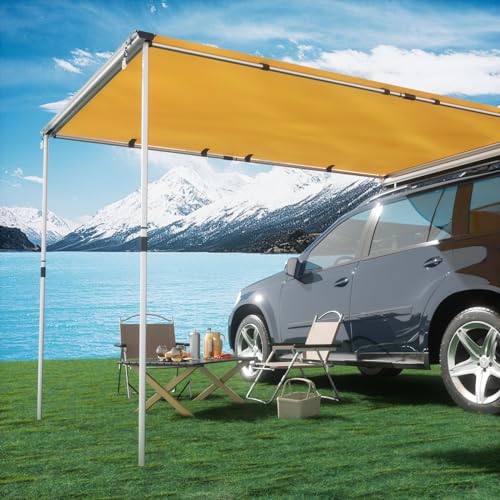 TIMBER RIDGE Car Awning Camper Awning 8.2X6.5ft Truck Awning Waterproof PU10000mm UV50+ Rooftop Overland Camping, Retractable Side Awning Awning Tent Shade for Car/SUV/Truck/Van, Beige