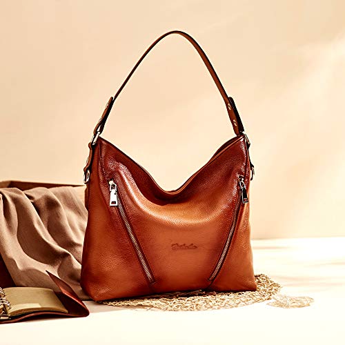 BOSTANTEN Women Leather Handbag Designer Large Hobo Purses Shoulder Bag Brown