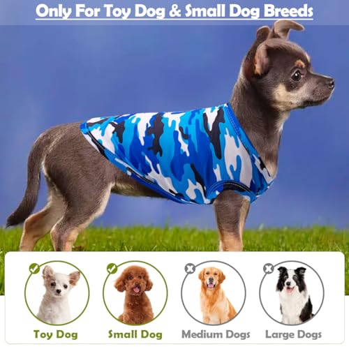 PET SHOW 4 Pack Paw Bone Printed Dog Clothes Shirts Soft Vest Lightweight Sleeveless Cats Doggies T-Shirts Puppies Tank Top Tee for Small Medium Dogs White Black Pink Blue (Small, Blue for Boys)