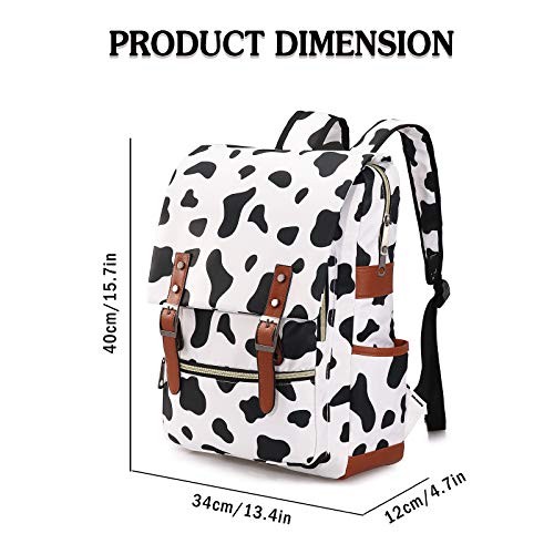 Xinveen Vintage Laptop Backpack, Cute Cow Spot College School Backpack Travel Daypack Casual Business Rucksack