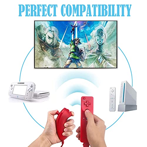 Wii Remote Controller, 2 Packs Upgrade Wii Wireless Controller Compatible with Wii Wii U Console(Red and Blue)