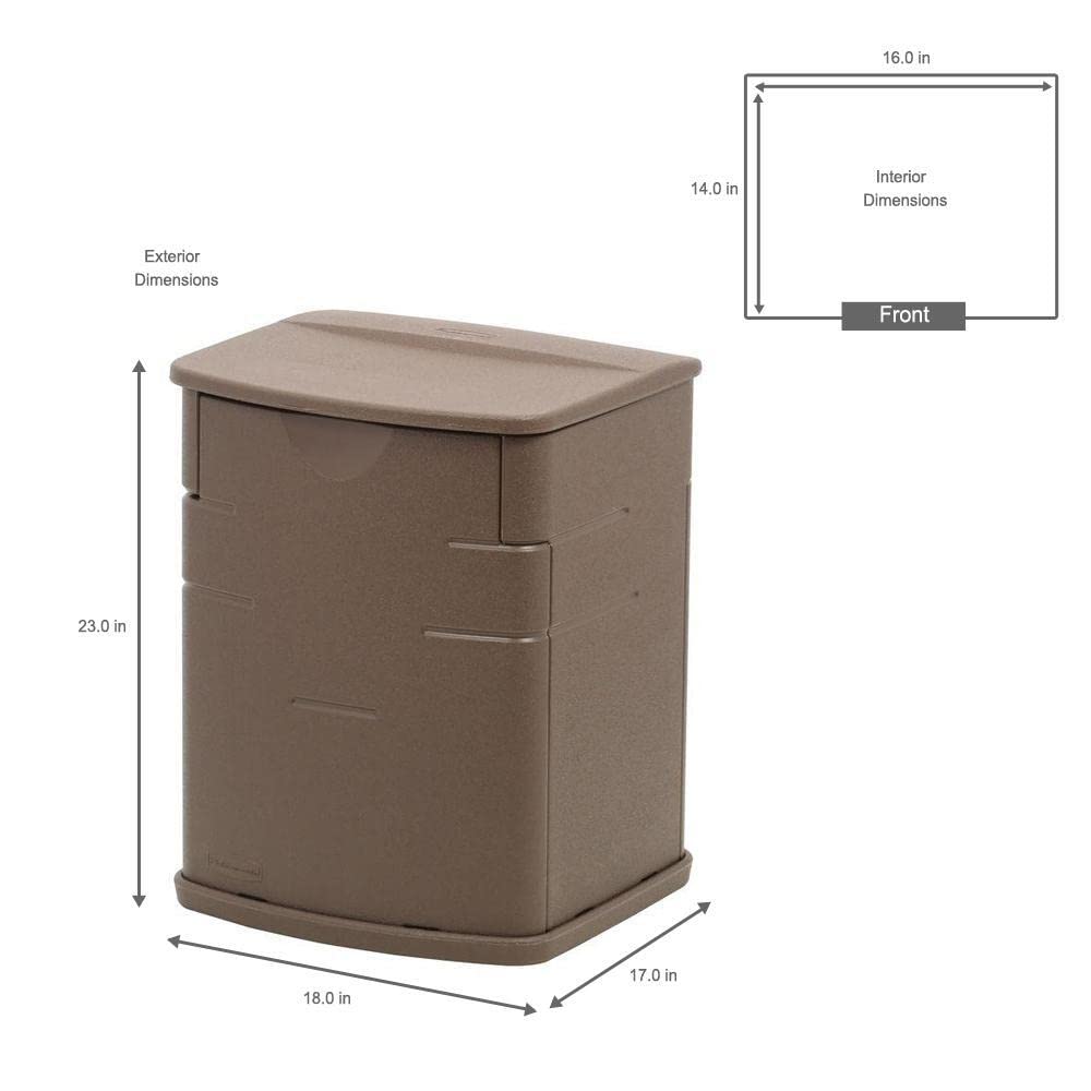 Rubbermaid Small Resin Outdoor Storage Deck Box (19 Gal), Weather Resistant, Brown, Deck Organization for Home/Small Garden Tools/Grilling Accessories/Pool Supplies