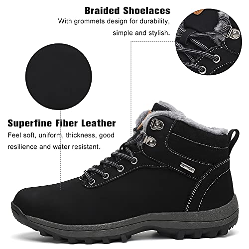 Mishansha Womens Winter Ankle Boots Snow Warm Leather Water Resistant Non-Slip Fashion Mens Hiking Shoes Khaki 15 Women/13.5 Men