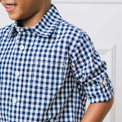 Hope & Henry Boys Boys' Organic Long Sleeve Seersucker Button Down Shirt, X-Large, Classic Blue Gingham
