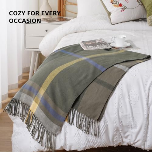 BATTILO HOME Olive Green Plaid Throw Blanket for Couch - Army Green Plaid Blanket Buffalo Checkered Blankets - Lightweight Farmhouse Outdoor Throw Blankets for Bed, Sofa 50"x60"