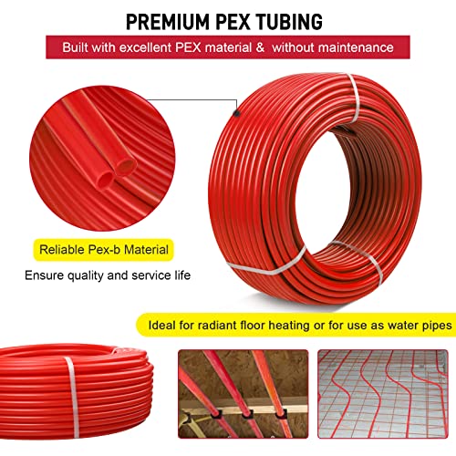 PEX Pipe 1/2 Inch 300ft 1 Rolls PEX Tubing EVOH PEX-B Pipe Oxygen Barrier Durable Leakage-Proof Flexible for Residential Water Lines in Homes PEX Radiant Heat Tubing(Red)