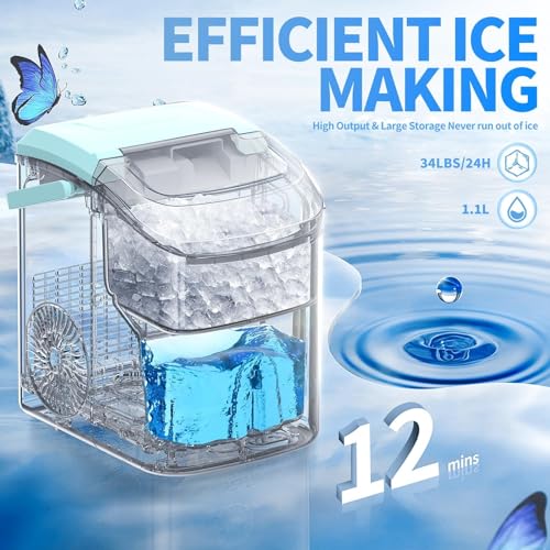 Nugget Countertop Ice Maker with Soft Chewable Ice, Automatic 35lbs in 24 Hours,Pebble Portable Ice Machine with Ice Scoop, Self-Cleaning, One-Click Operation, for Kitchen,Office Red