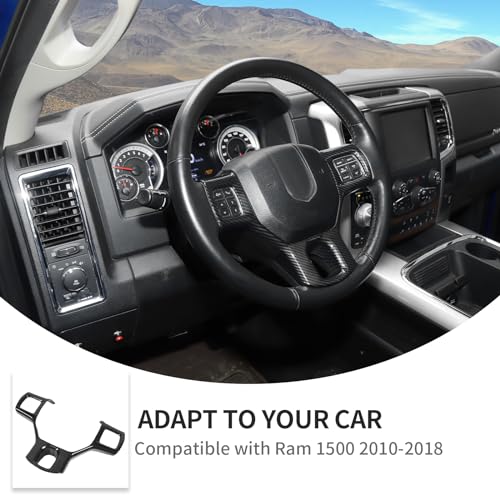 Linskip Steering Wheel Trim Compatible with Ram 1500 2010 2011 2012 2013 2014 2015 2016 2017 2018, Steering Wheel Cover for Ram Interior Accessories(Carbon Fiber Black)