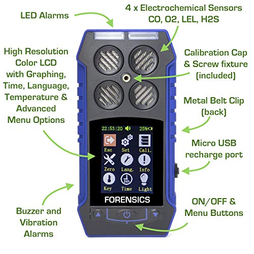 MULTIGAS Detector Analyzer + Pump with Probe | USA NIST Calibration | 4 Gas Monitor | Computer Data Logging | USB Recharge |