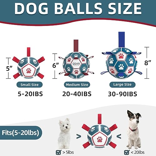 QDAN Dog Toys Soccer Ball with Straps - Durable Dog Balls for Large Dogs, Beach Pool Dog Water Toy, Dog Tug Toys for Tug of War, Puppy Dog Birthday Gifts (8 Inch)