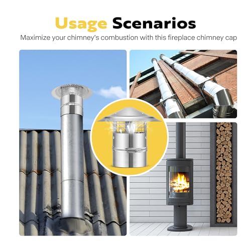 VIVOHOME 4" Cone Top Chimney Cap with Screen, Round Roof Rain Chimney Cover, Galvanized Steel Fireplace Exhaust Cap, Adjustable Roof Cap for Vent