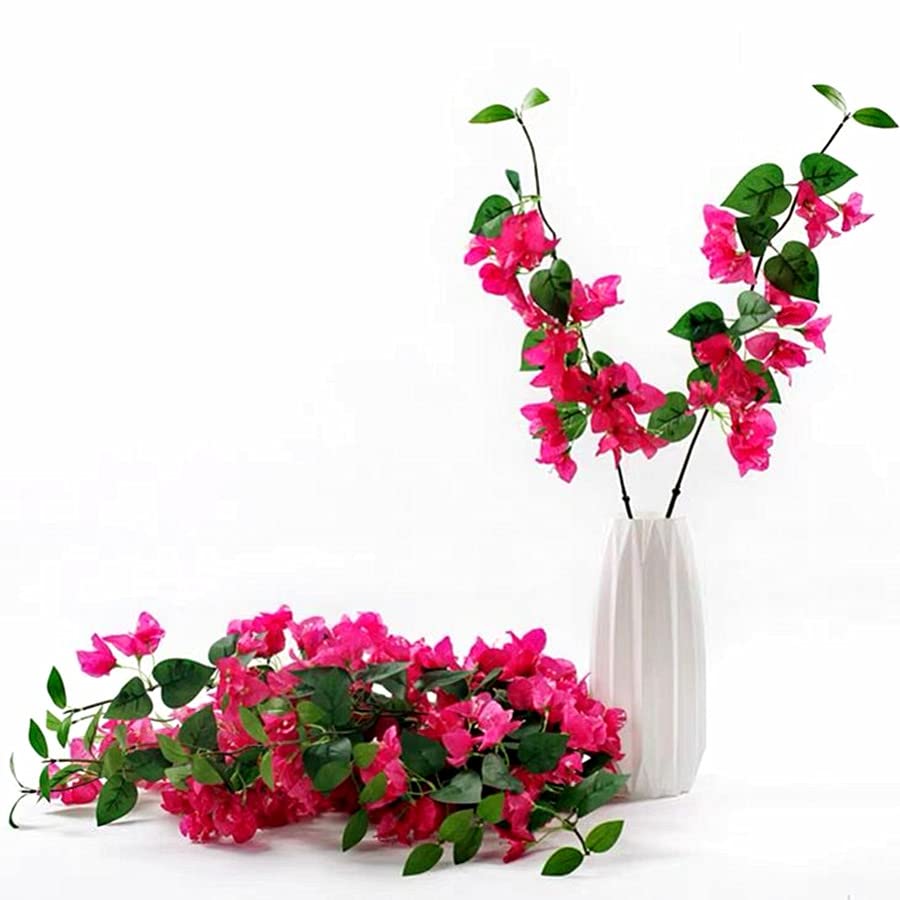 biparoz Pack of 16 Artificial Bougainvillea Silk Vines Hanging Flower Stems for Wedding & Home Decoration, Flower Garland and Garden DIY Decor - 30.5 inch (Fuchsia)