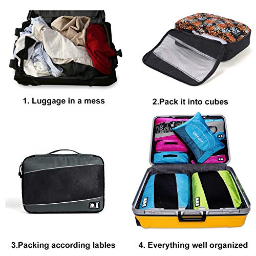 4 Set Packing Cubes, Various Sizes Travel Luggage Bags Organizers (Black)