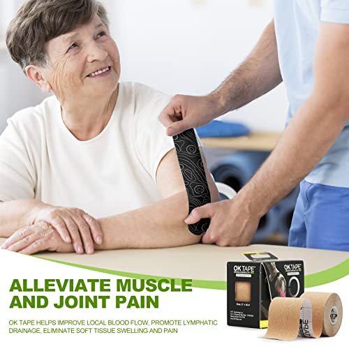 OK TAPE Uncut Kinesiology Tape Roll, Pro Adhesive & Water-Resistant k Tape, for Pain Relief, Muscle Support, Versatile Kinetic Tape, 2" x 16.4'-Beige