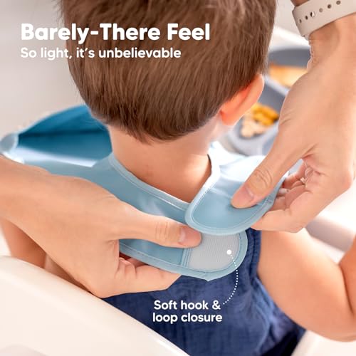 3-Pack Waterproof Baby Bibs for Eating - Lightweight Baby Bib with Food Catcher, Mess Proof Toddler Bibs, Waterproof Bibs for Baby Boys, Baby Girls, Feeding Bibs, Drool Bibs, Baby Food Bibs (Vessels)