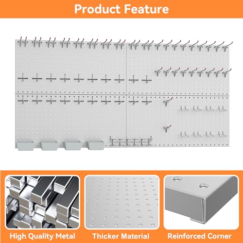 WALMANN Metal Pegboard Kit with Accessories for Wall Garage Tools Pegboard Storage System for Garage, Workbench, Shed Modular Peg Board Organizer Board with Hooks(Black)