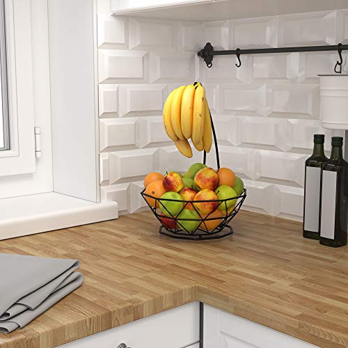 CuttleLab Fruit Basket with Banana Hanger, Fruit Bowl with Banana Holder, Fruit Bowl for Kitchen Counter used as Bread Basket, Vegetable Basket, Fruit Stand or Egg Holder with Banana Tree