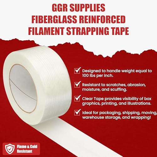 GGR Supplies FIL-795 Mono/Uni-Directional Fiberglass Reinforced Super Resistant Heavy Duty Commodity Grade Filament Strapping Tape: 2" in. Wide x 60 yds. (5.5 Mil) (Pack of 2)