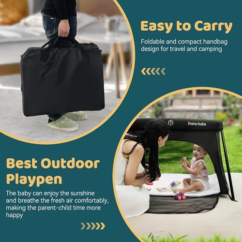 Pamo babe Mini Travel Crib, Portable and Easy to Carry Baby Playard, Lightweight Playard for Baby with Soft Mattress Pad(Black)