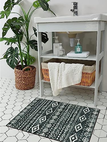 Lahome Boho Moroccan Throw Rug,Washable Black White 2x3 Entryway Rug Non Slip,Low-Pile Soft Bath Mat Rustic Tribal Kitchen Farmhouse Rugs for Entry Front Door (2x3ft)