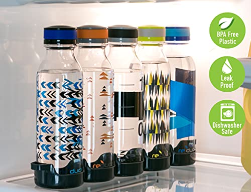 REDUCE WaterWeek Refillable Water Bottles, 14 oz - Includes 5 WaterWeek Leak Proof Tritan Reusable Water Bottles - Includes Fridge Tray - Berry Fun