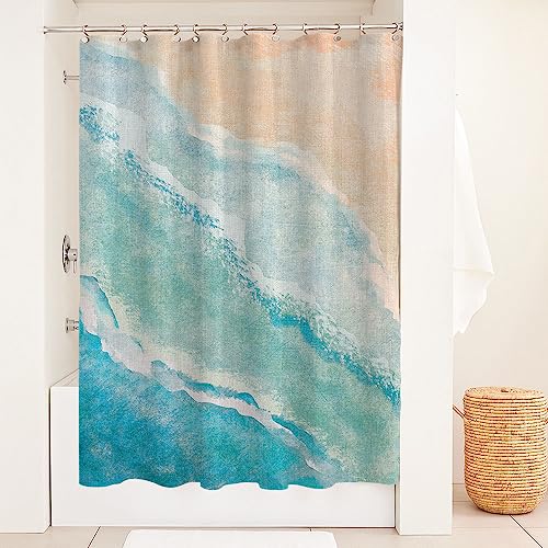 De-Mediocre 4 Pcs Beach Shower Curtain Sets Blue Ocean Water Drop Sea Waves Bath Mat Decor Bathroom Toilet Mat Lid Cover U Shaped Non-Slip Rug Accessories Fabric Polyester 72x72 Inch