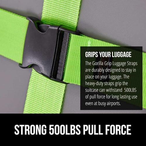 Gorilla Grip Heavy Duty 2 Pack Adjustable Luggage Straps for Suitcases, Easy to Identify Travel Belt Connector Holds Suitcase Together, Extends Life of Bag, Strap Connects Two Bags, Accessories Black