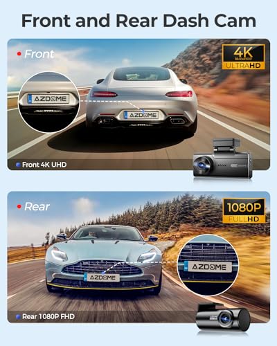 AZDOME M580 5K 5GHz WiFi Dash Cam Front and Rear, Touch Screen 4 Inch, UHD 4K+1080P Car Dash Camera with 64GB Card, Dashboard Camera Built-in GPS, WDR Night Vision, 24H 4 Modes Parking Monitor